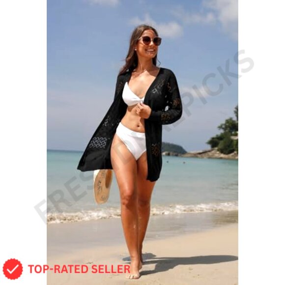Lightweight Cardigan Sweater Open Front Long Sleeve Boho Casual Beach Coverup - Picture 2 of 7